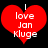 Red heart-shaped icon with white text "I love Jan Kluge" on black background, showing slight pixel shift animation