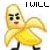 Animated pixel art of a yellow banana character with arms and legs, standing against white background, displaying text above its head.