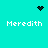 Four identical pixelated 'Meredith' text labels arranged in a on cyan background with three distinct black pixel art symbols above and below