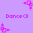 Pixelated purple background with pink square-based icons and 'Dance<3' text in repeating pattern