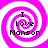 Four identical pixelated spiral icons with pink and white swirls, each displaying text "I Love Manson" in black block letters.
