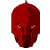 Four red pixelated head icons arranged in a , each with distinct eye and mouth expressions against a gray background