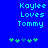 Pixelated text 'Kaylee Loves Tommy' in cyan on blue background with green and gray flower icons below, two identical frames side-by-side.