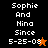 Pixelated text displays 'Sophie And Nina Since 5-25-08' with a star symbol on black and orange backgrounds.