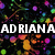 Pixelated image with white text 'ADRIANA' over a black background with colorful pixel clusters.