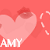 A static pixelated icon featuring a large pink heart with white text 'AMY' at the bottom, set against a solid coral background.