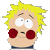 Pixelated cartoon character with spiky yellow hair, wide white eyes with black pupils, red circular cheeks, and a neutral mouth expression on light skin.
