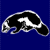 Pixelated black and white animal shape on solid blue background with rounded edges and visible pixelation.