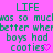 Pixelated text on a bright pink background with green and purple lettering, featuring repeated phrases and heart symbols.