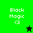 Four display 'Block Magic <3' text with a star icon; top-left is black star on green, bottom-left is green star on black, others are white stars on green