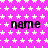 Static image with pink background patterned by white stars, displaying six instances of the word 'name' in black pixelated text arranged in three