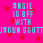 Bright pink background with red stars and cyan pixelated text reading "ANGIE IS BFF WITH JAGUN SGOTTJAGUN SGOTT" in two identical horizontal sections.