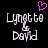 Pixelated text 'Lynette & David' in white with a pink heart above, displayed on black background.