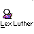 Animated contact sheet showing 12 frames of a Lex Luthor buddy icon with pixelated character sprites, text labels, and motion effects like green explosions and flying objects.