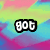 Pixelated text fragments on a multicolored gradient background with no visible motion.