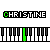 Pixelated piano keyboard with colored key highlights and multicolored 'CHRISTINE' text above each , animated