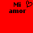 Red background with black pixelated text 'Mi amor' and a heart symbol on the left side, while the right side shows only the text without the heart.