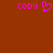 Pixelated pink text 'CODY' appears on a solid brown background with a heart symbol replacing the letter O in one instance.