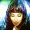 identical female faces with green hair and red headbands, showing varying lighting effects