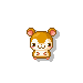 Pixel art hamster character with brown fur, pink ears and feet, white face and chest, in multiple expressions including closed eyes, open mouth, holding objects.