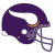 Pixelated football helmet with dark purple shell, white face mask, and gold chin strap on a plain background.