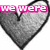 Four grayscale hearts with black outlines arranged in a , each containing pink text or symbols