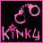 Two side-by-side animated frames of a pixelated icon featuring handcuffs and the text "KINKY" on a black background with pink border.