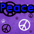 Animated icon with 'Peace' text in blue, red, and green across three , featuring peace symbols on purple and white backgrounds with colored dots