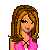 Pixel art contact sheet showing three frames of a female character in pink top and blue jeans with text "I Love Daniel!" below.