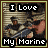 pixelated icons showing a person holding a guitar with 'I Love' text above and 'My Marine' text below, featuring color variations in text and heart symbols