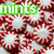A static image of red and white striped peppermint candies with the word 'mints' in green, orange, and blue text overlays.