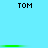 Light blue background with black text 'TOM' repeated in six positions and green horizontal bars in two