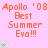 Pixelated pink background with repeated orange text "Apollo '08 Best Summer Eva!!!" and green heart symbols in a