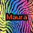 six pixelated with text overlays: top-left has 'Maura' on a rainbow zebra stripe background, top-middle shows 'and' over blue hearts, top-right displays 'Robin' on colorful dots