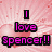 Pixelated text reads "I love Spencer!!" in bright pink with black outlines on a light pink pixelated background.