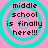Four identical circular icons with cyan rings on pink background display text 'middle school is finally here!!!' in dark brown pixelated font.