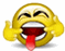 Yellow circular emoji with closed eyes, red tongue extended from mouth, and both hands raised near cheeks in four sequential animation frames.