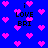 Blue background with pink pixelated hearts and repeated text "i LOVE BRI" in black block letters.