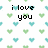 Pixelated text on a white background with repeating green and blue heart patterns, showing 'i love you but you only think we're friends <333'.