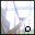 Pixelated scene with light blue and white background, brownish ground, and two black square icons in lower right corner.