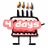 Pixelated birthday cake icon with four candles, pink frosting, and legs; text overlays change across frames.