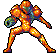 Pixel art animation of a character in orange and green armor performing six distinct poses across two on gray background