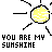 Animated contact sheet of 8 pixel-art sun icons with text phrases, each frame showing a yellow sun with black rays and varying expressions/text overlays on white background.