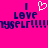 Pixelated text on bright pink background with white heart symbol above 'LOVE' and repeated 'I LOVE MYSELF!!!' in dark blue.