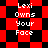 Red and black checkered background with white text reading "Lexi Owns Your Face" in four identical