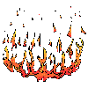 Six distinct fire animation frames arranged in two on a gray background, each showing flame shapes with orange and yellow gradients