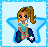 A 3x3 contact sheet of a pixel art animated icon featuring a cartoon girl with long brown hair in a ponytail sitting on a light blue star, showing subtle facial expression changes across seven sampled frames.