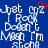Blue background with white pixelated text reading "Just Gz I Rock Don't Mean I'm Stuck" and a red heart symbol above the 'Gz' in the left section.
