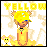 Pixel art character with yellow hair and blue glasses stands beside a small yellow mouse-like creature under a yellow 'YELLOW' text banner.