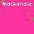 Pixelated text 'mackenzie' repeated across a bright pink background with scattered green and brown stars.